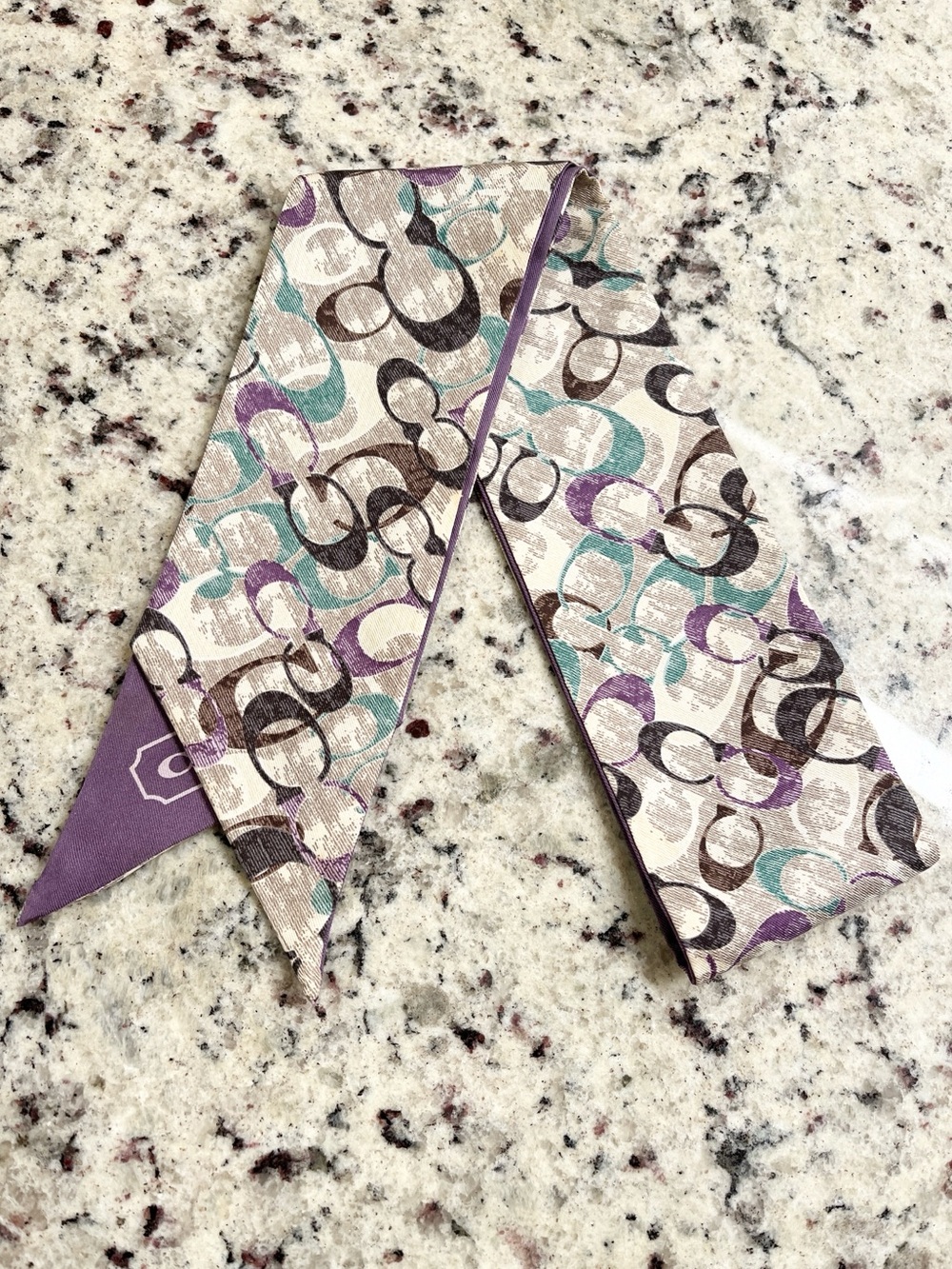 Coach Signature Print Silk Skinny Bag Scarf EUC - Picture 5 of 7